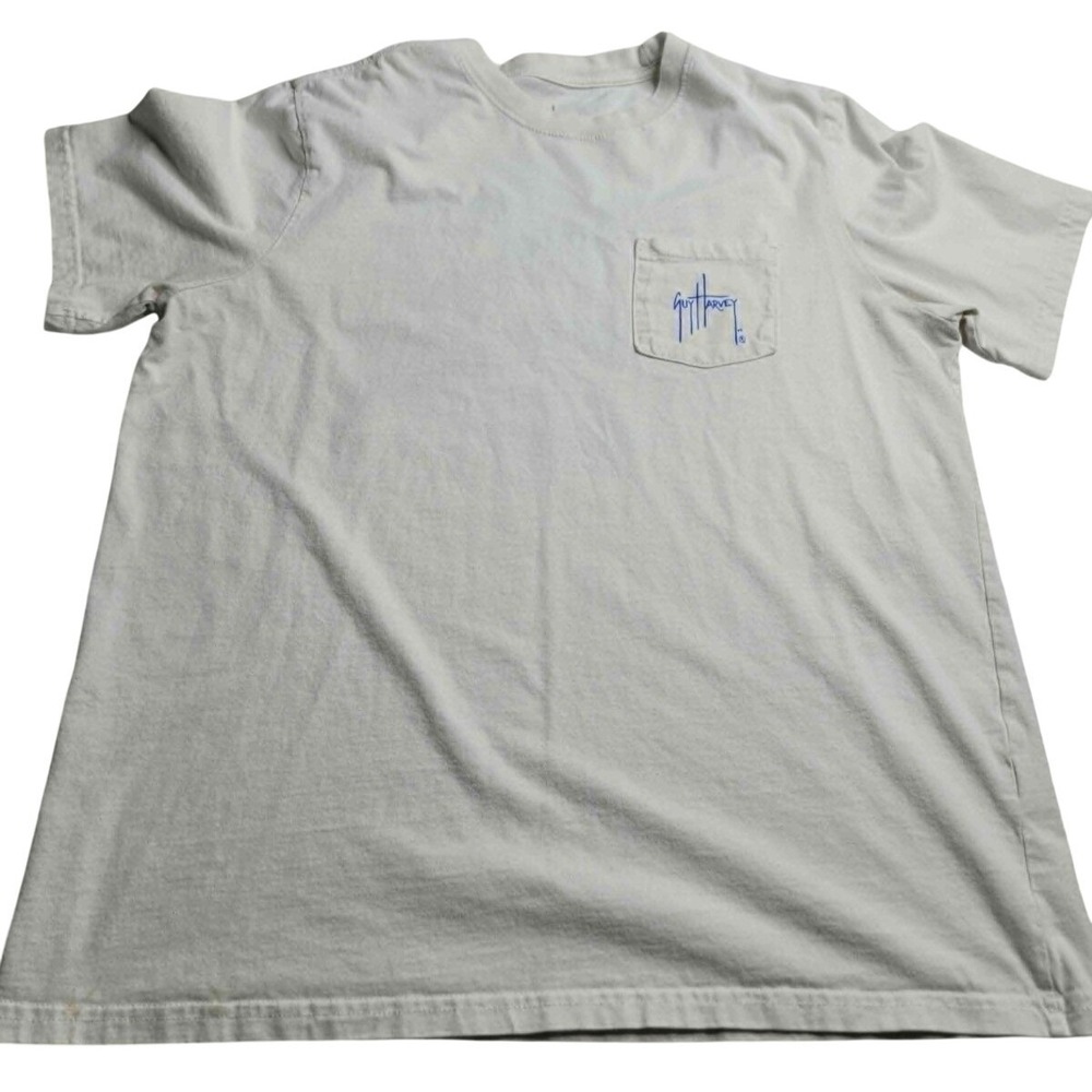 Guy Harvey White Short Sleeve T-Shirt‎ Fish Graphic Men's Large 100% Cotton